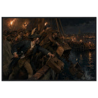 Framed print of the Boston Tea Party, ready to hang.