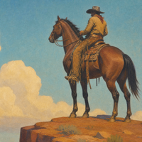 Rider on the Range print detail — cowboy and horse, flat print surface