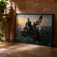 Washington Crossing the Delaware framed print leaning against a brick wall