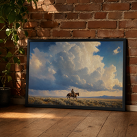 On the Road framed print leaning against an exposed brick wall in a black frame.