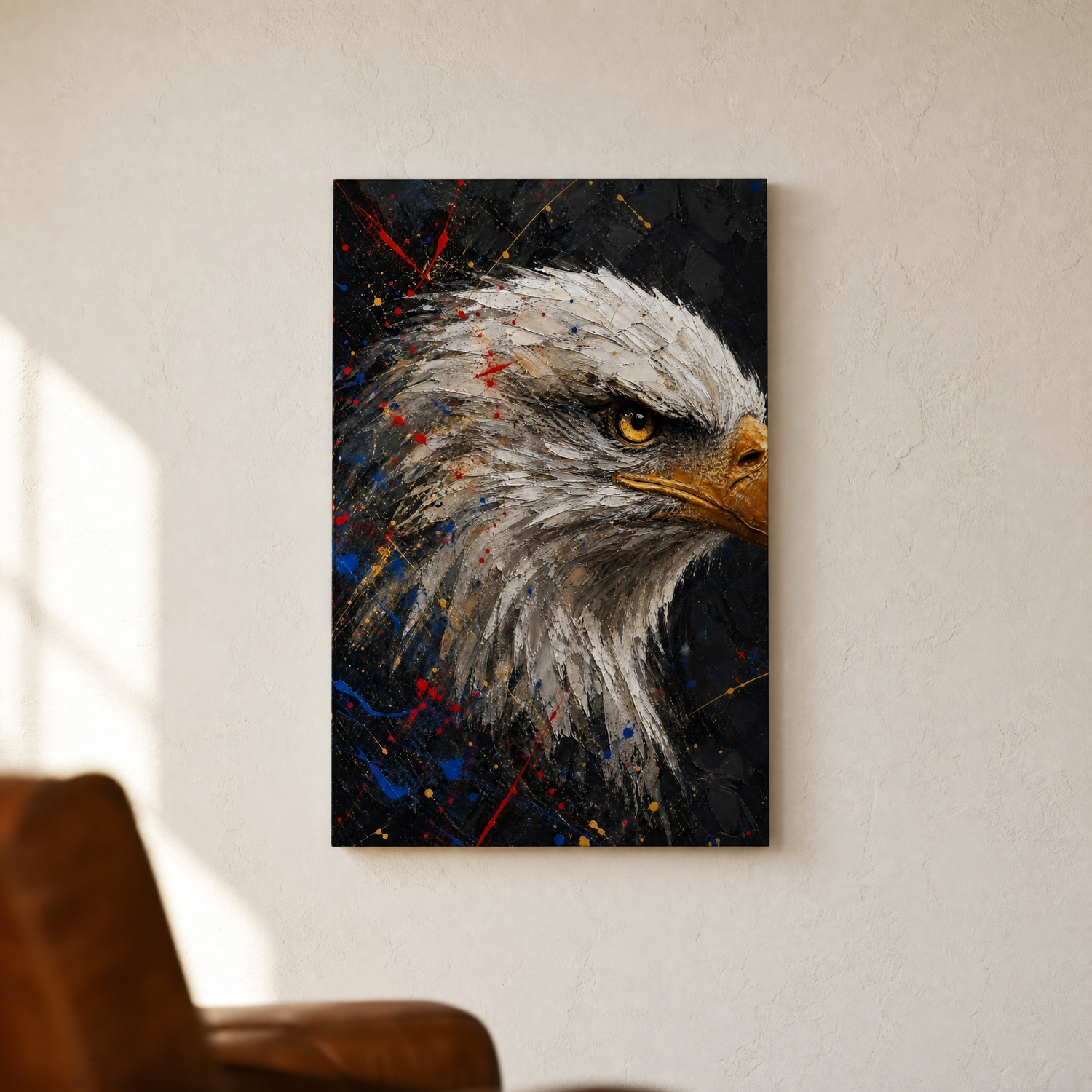The Sentinel gallery-wrapped canvas hanging on a warm plaster wall — Canvas of America