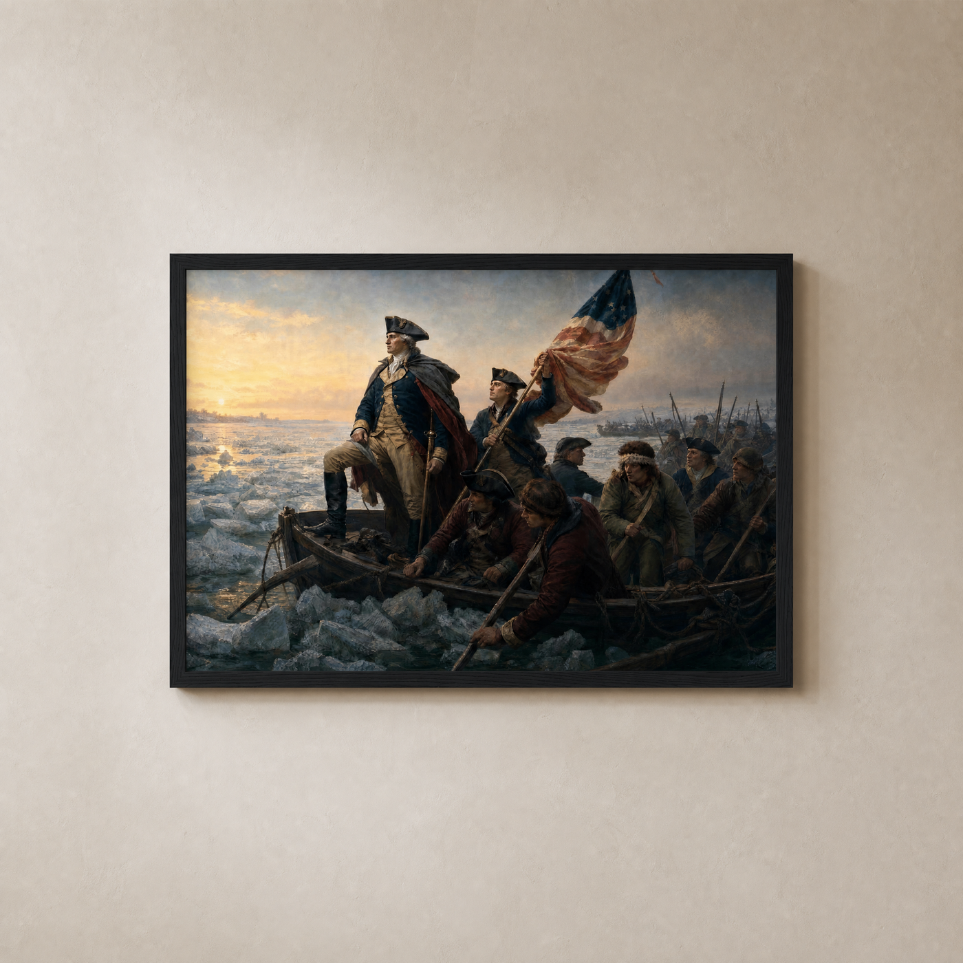 Washington Crossing the Delaware framed print hanging on wall