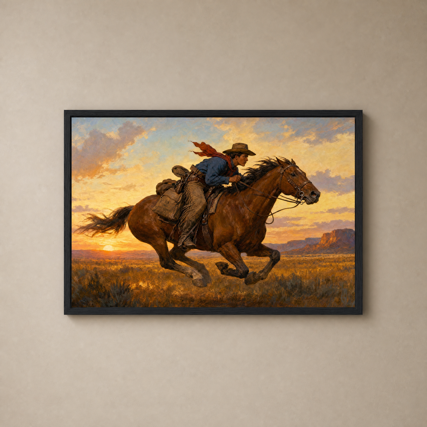 Wild Sunset framed print hanging on wall