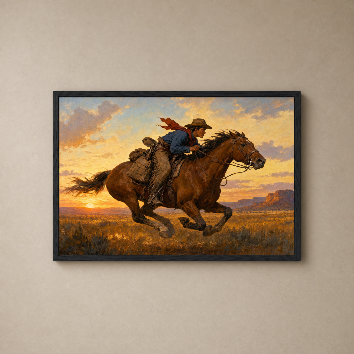 Wild Sunset framed print hanging on wall