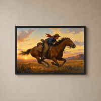 Wild Sunset framed print hanging on wall
