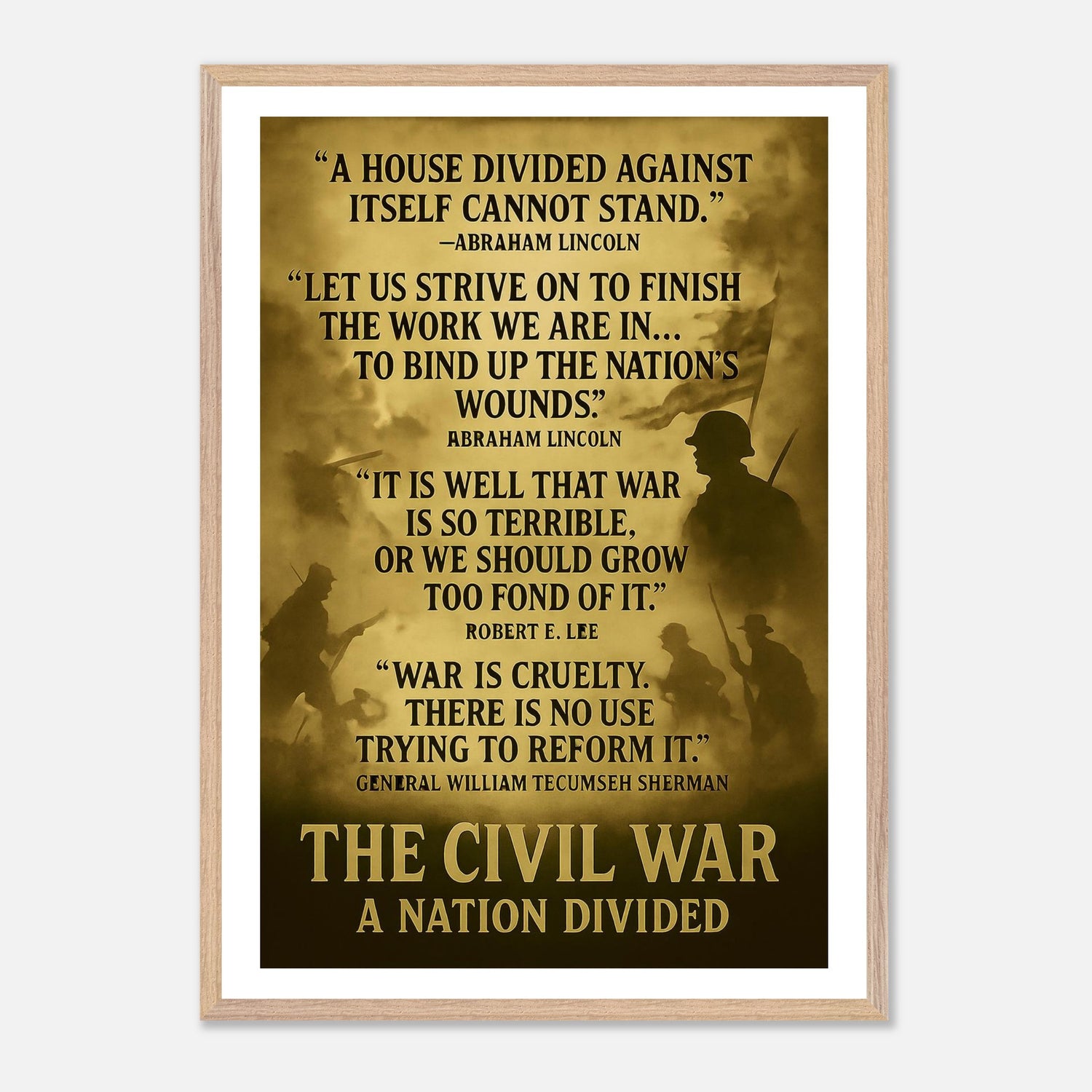 Framed print depicting the divided nation of the Civil War, ready to hang.