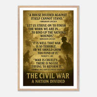 Framed print depicting the divided nation of the Civil War, ready to hang.