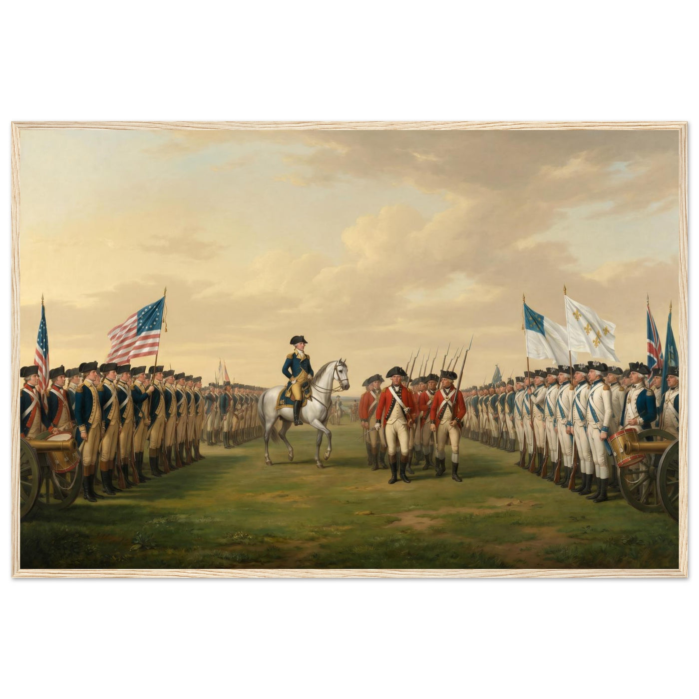 Wooden framed print of the surrender of Cornwallis — room view, ready to hang.