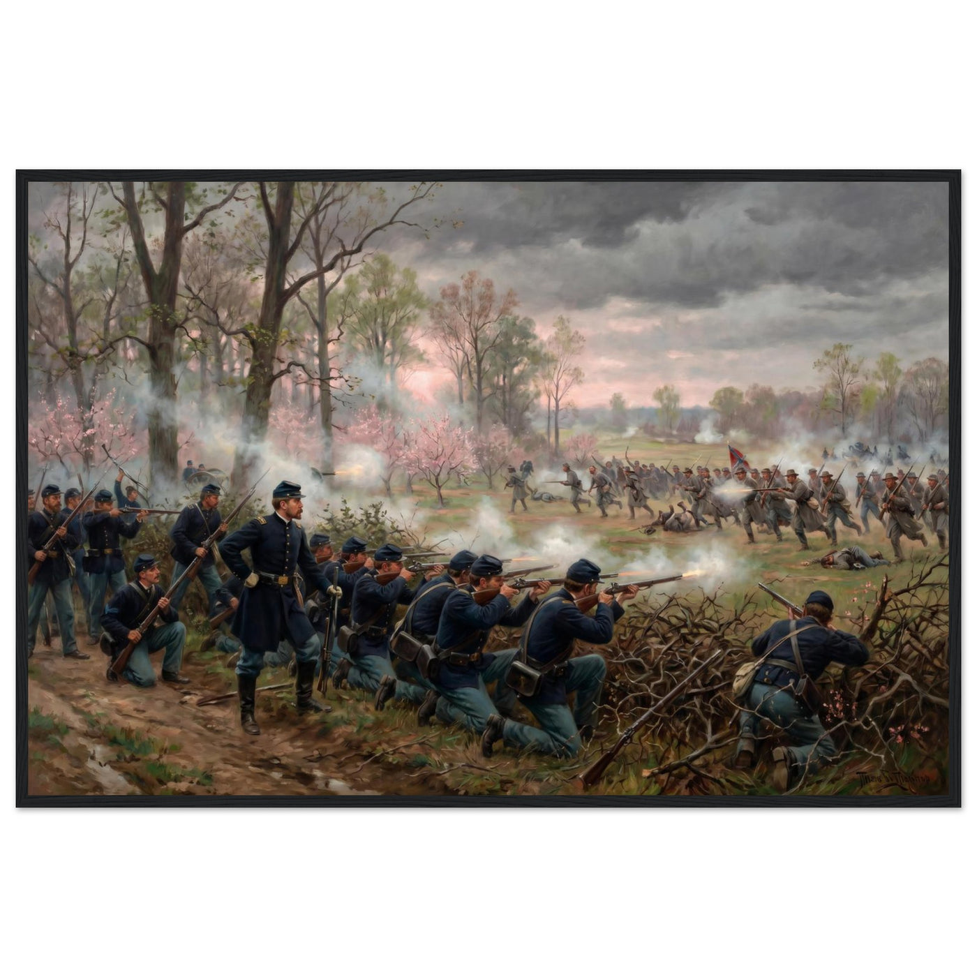 Wooden framed print of the Battle of Shiloh — room view, ready to hang.