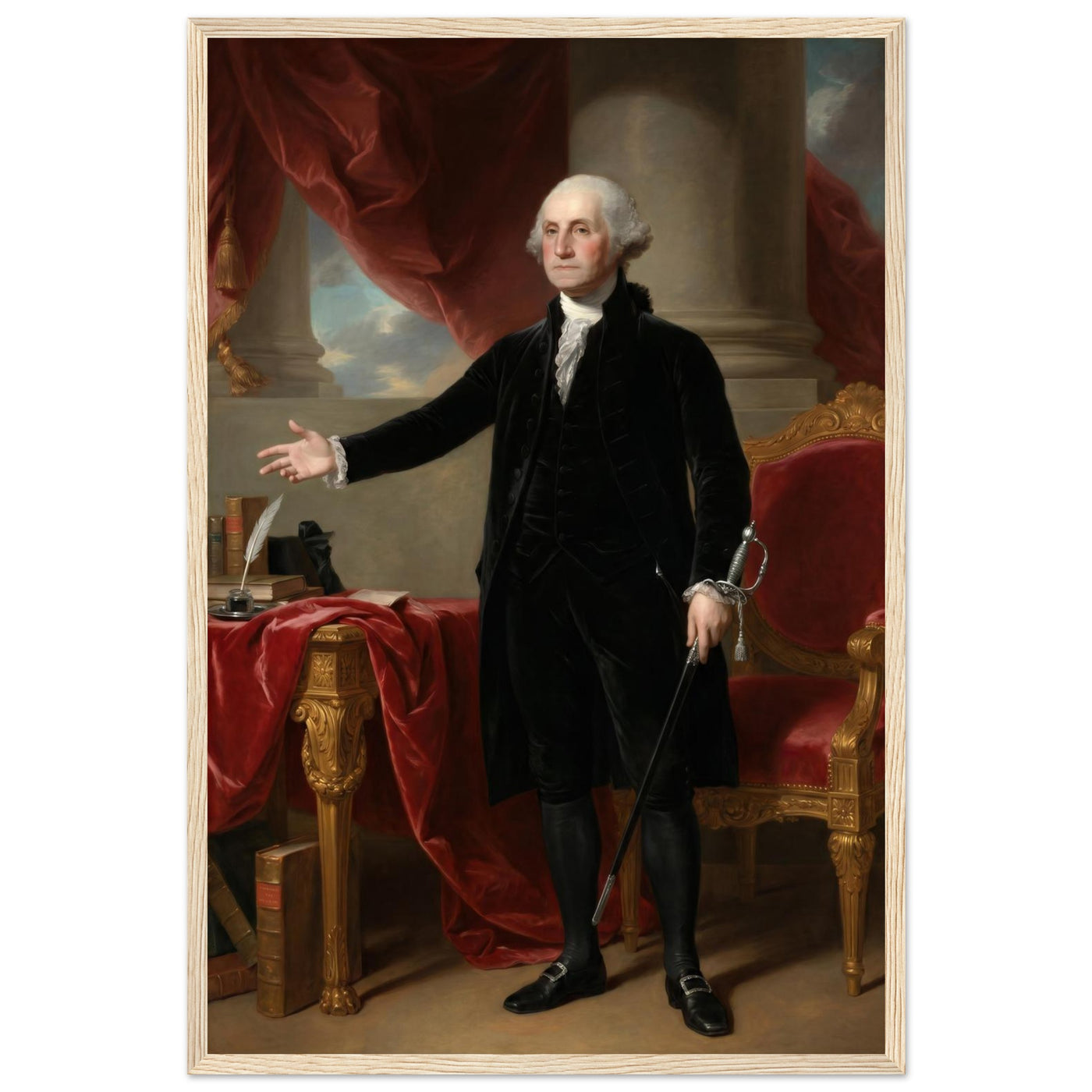 Framed portrait of George Washington, ready to hang.