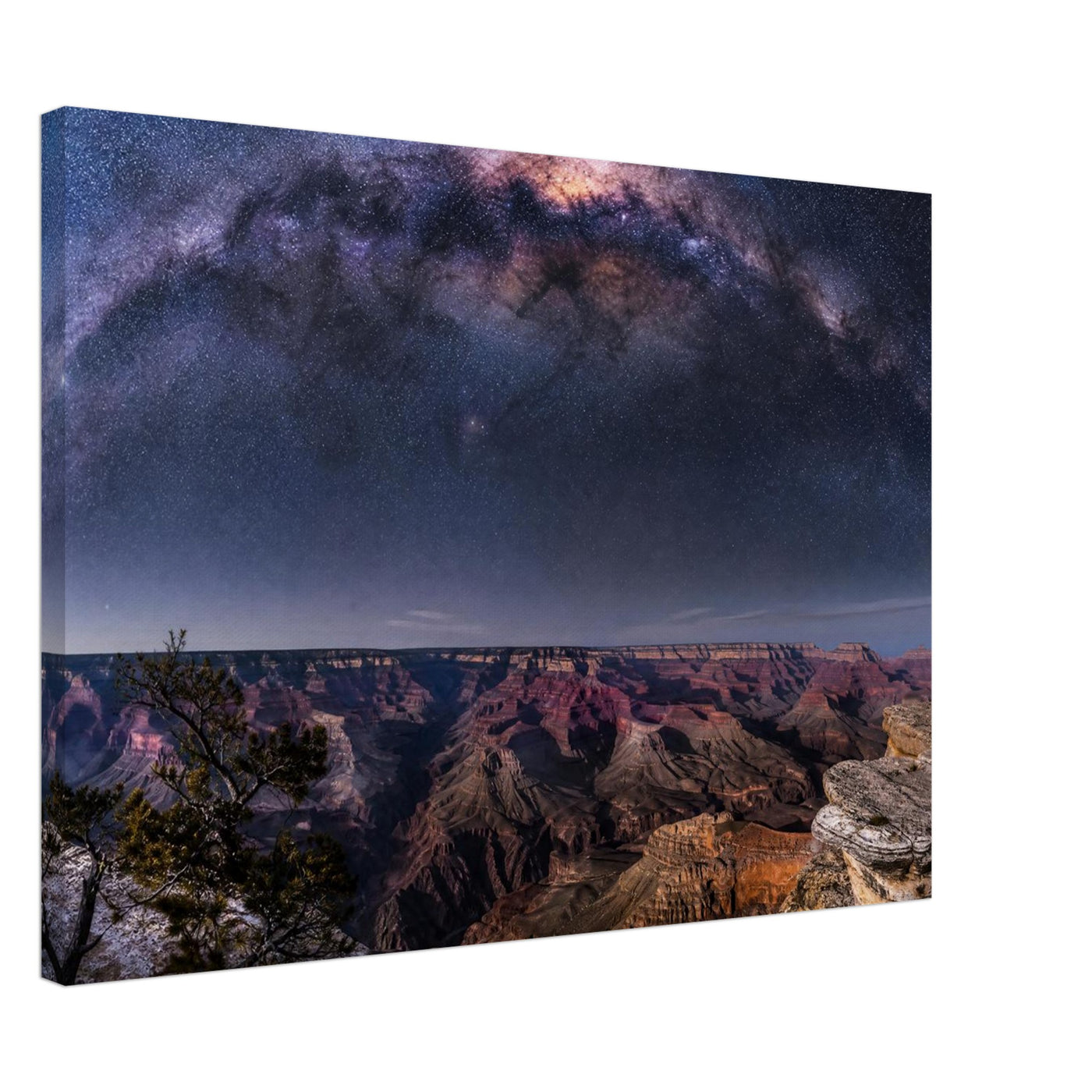 Canvas print of the Grand Canyon under the Milky Way — room view, ready to hang.