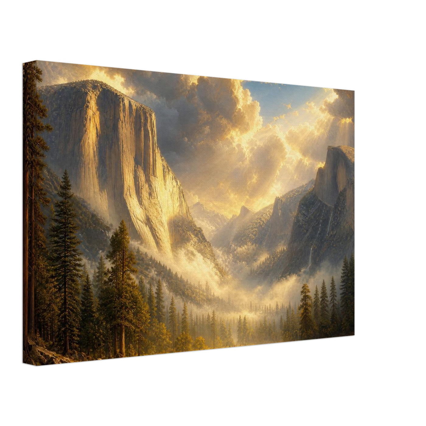 Canvas print of Yosemite Valley at dawn — room view, ready to hang.