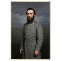 Framed portrait painting of a bearded Confederate general in gray uniform, in a solid wood frame.