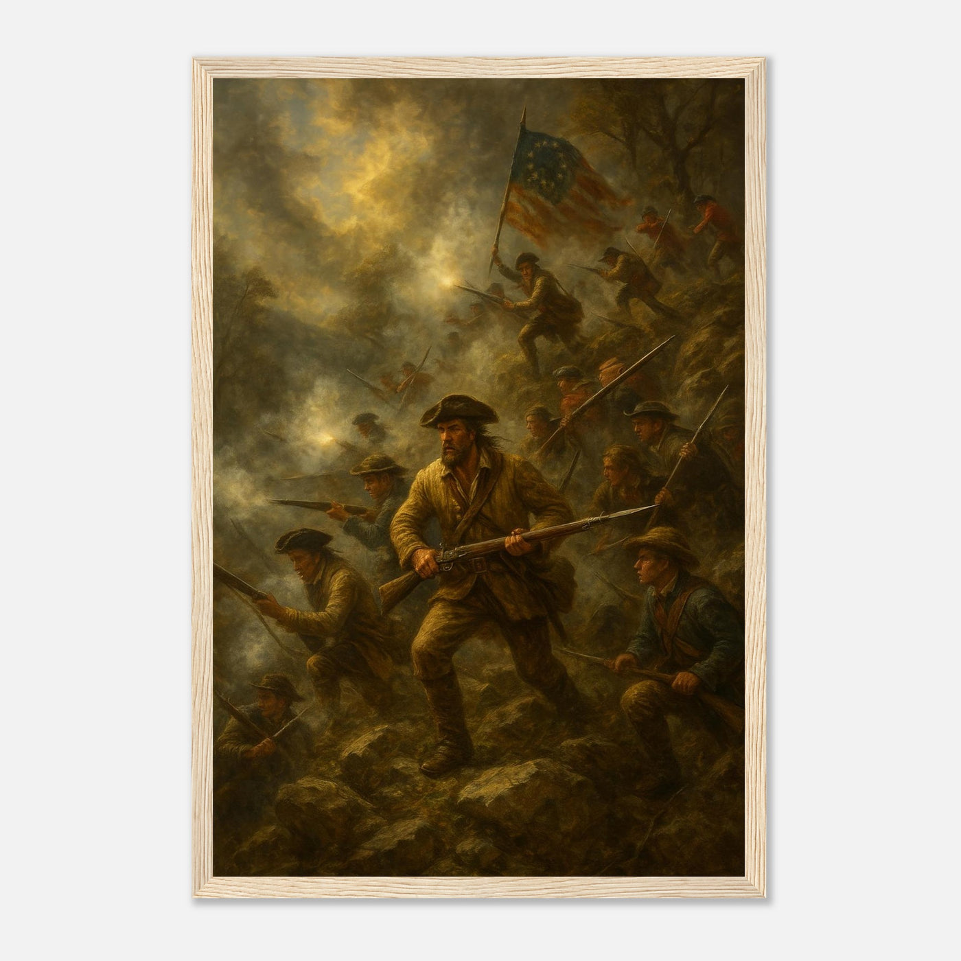 Framed print of the Battle of Kings Mountain, ready to hang.