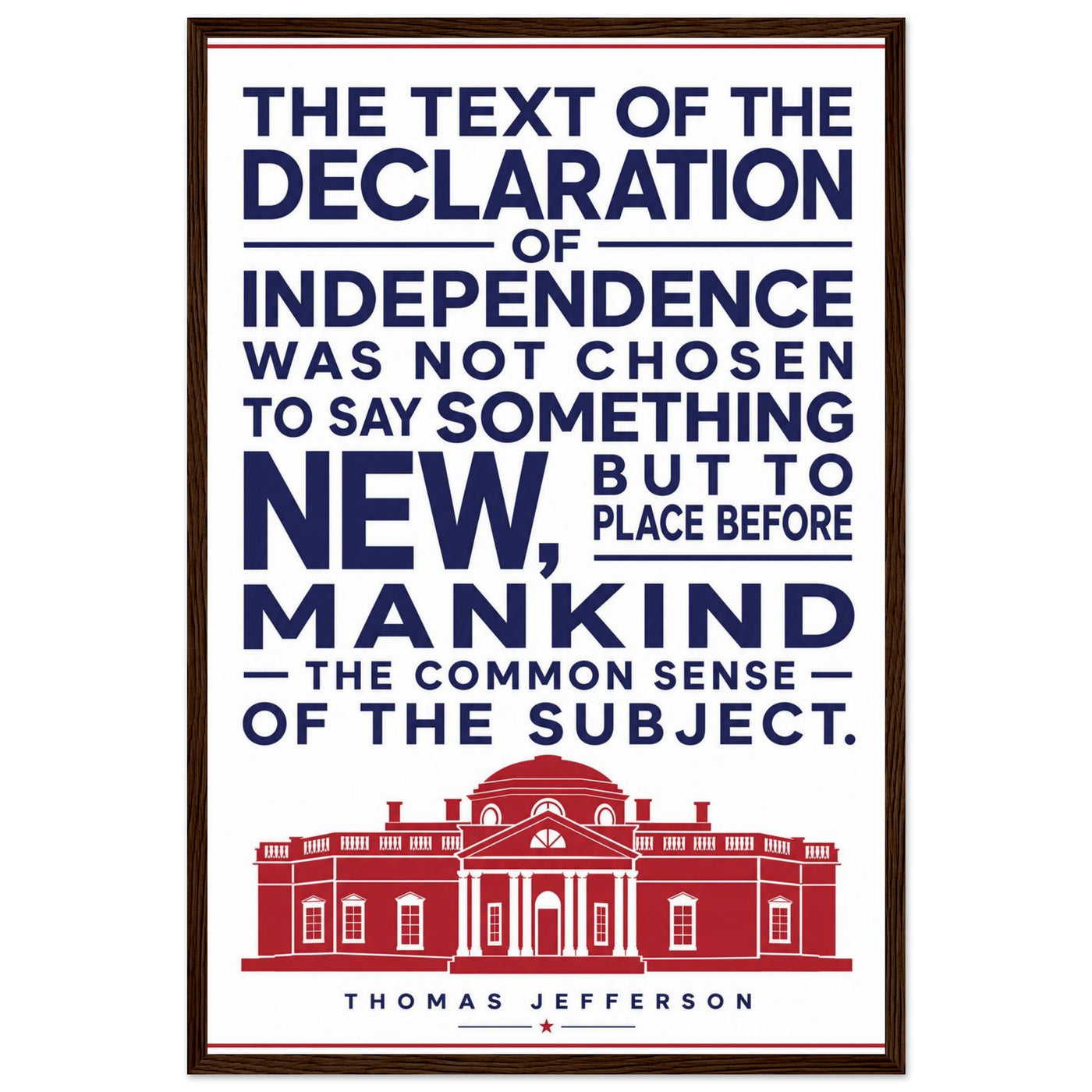 Wooden framed print of the Declaration of Independence text — room view, ready to hang.