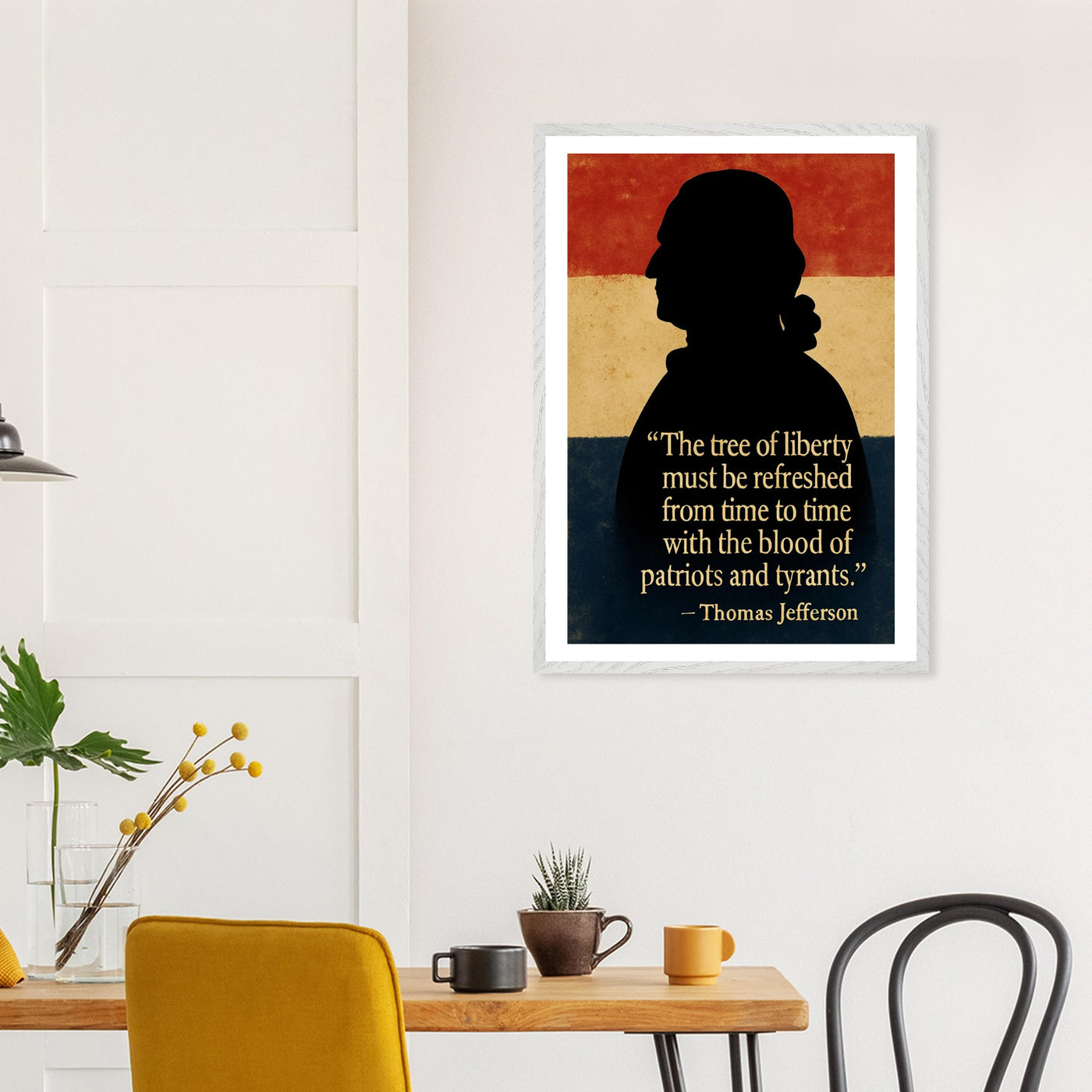 Framed Thomas Jefferson 'blood of patriots' quote print, ready to hang.