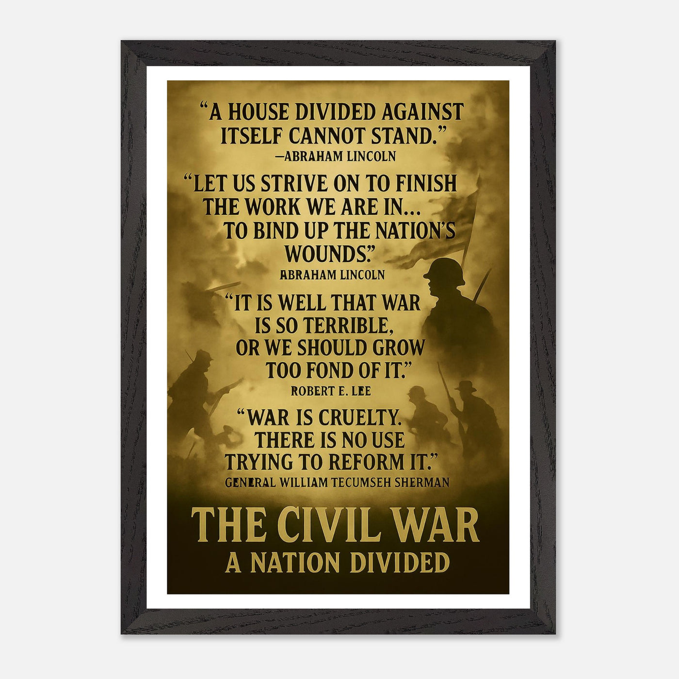 Framed print depicting the divided nation of the Civil War, ready to hang.