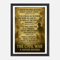 Framed print depicting the divided nation of the Civil War, ready to hang.