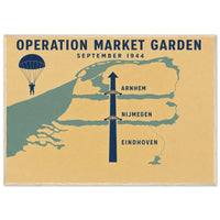 Market Garden — Minimalist — framed poster print of the Eindhoven to Arnhem corridor map, 12x18″ in a natural wood frame