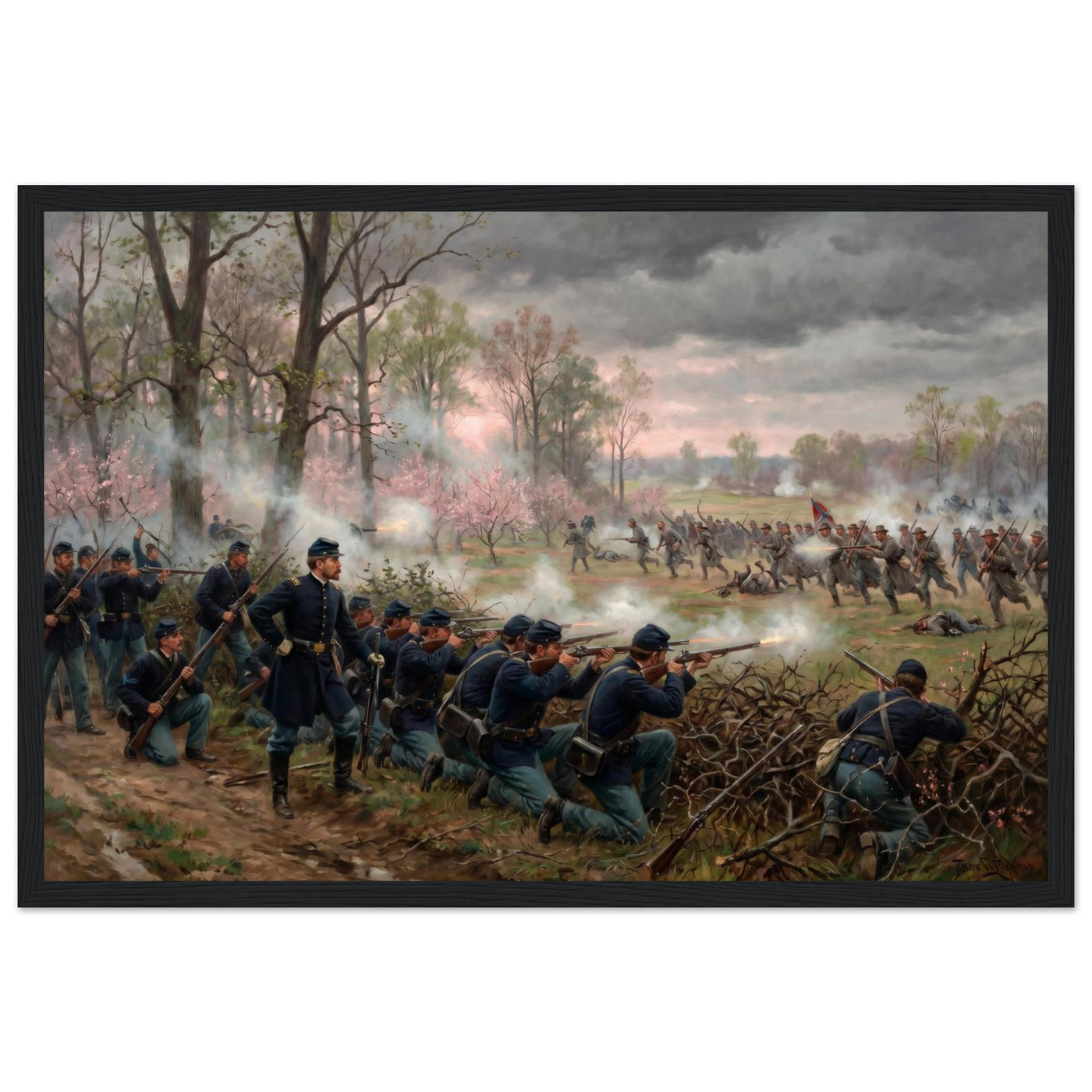 Wooden framed print of the Battle of Shiloh — room view, ready to hang.