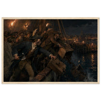 Framed print of the Boston Tea Party, ready to hang.