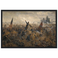 Framed panoramic art print of the Battle of Antietam, in a solid wood frame.