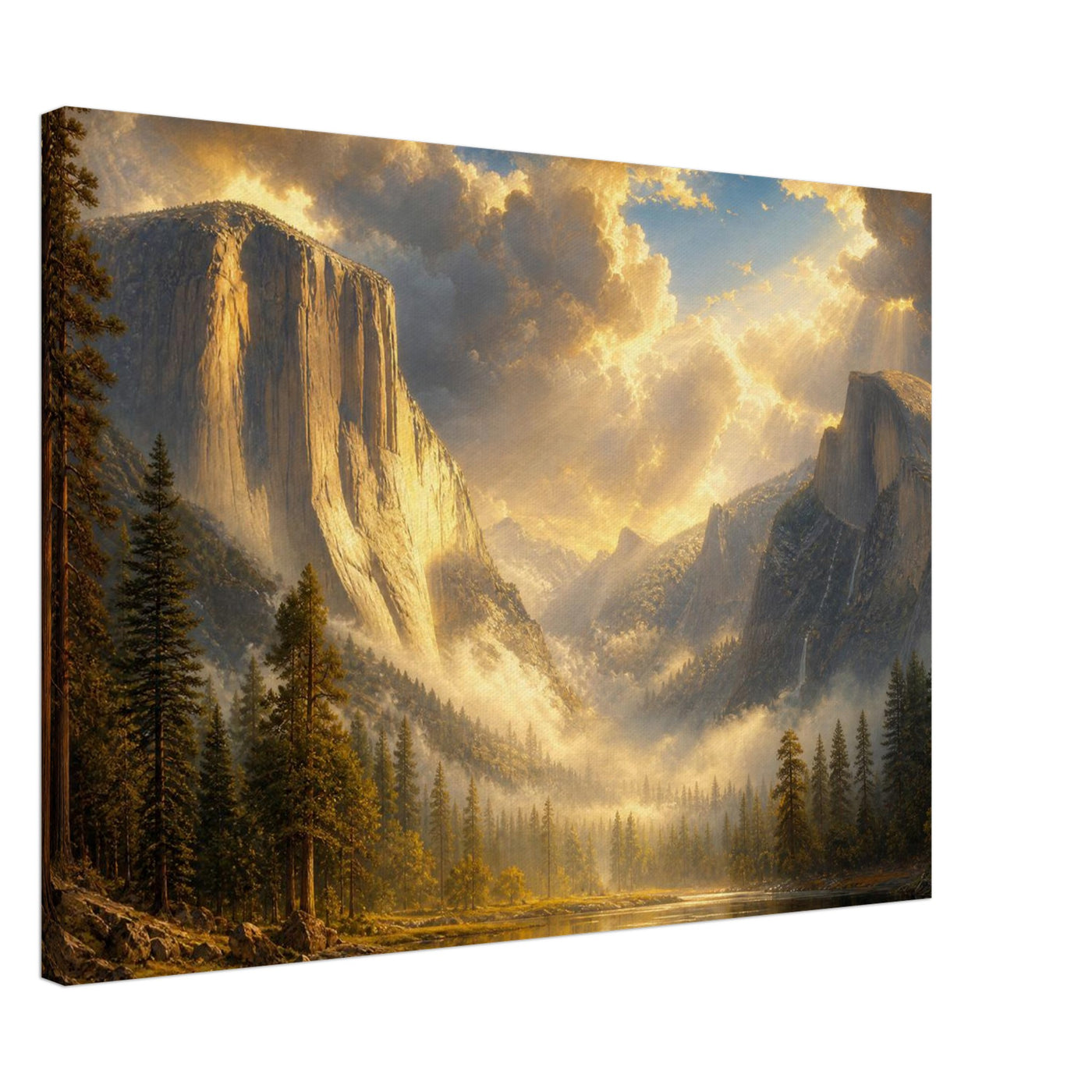 Canvas print of Yosemite Valley at dawn — room view, ready to hang.