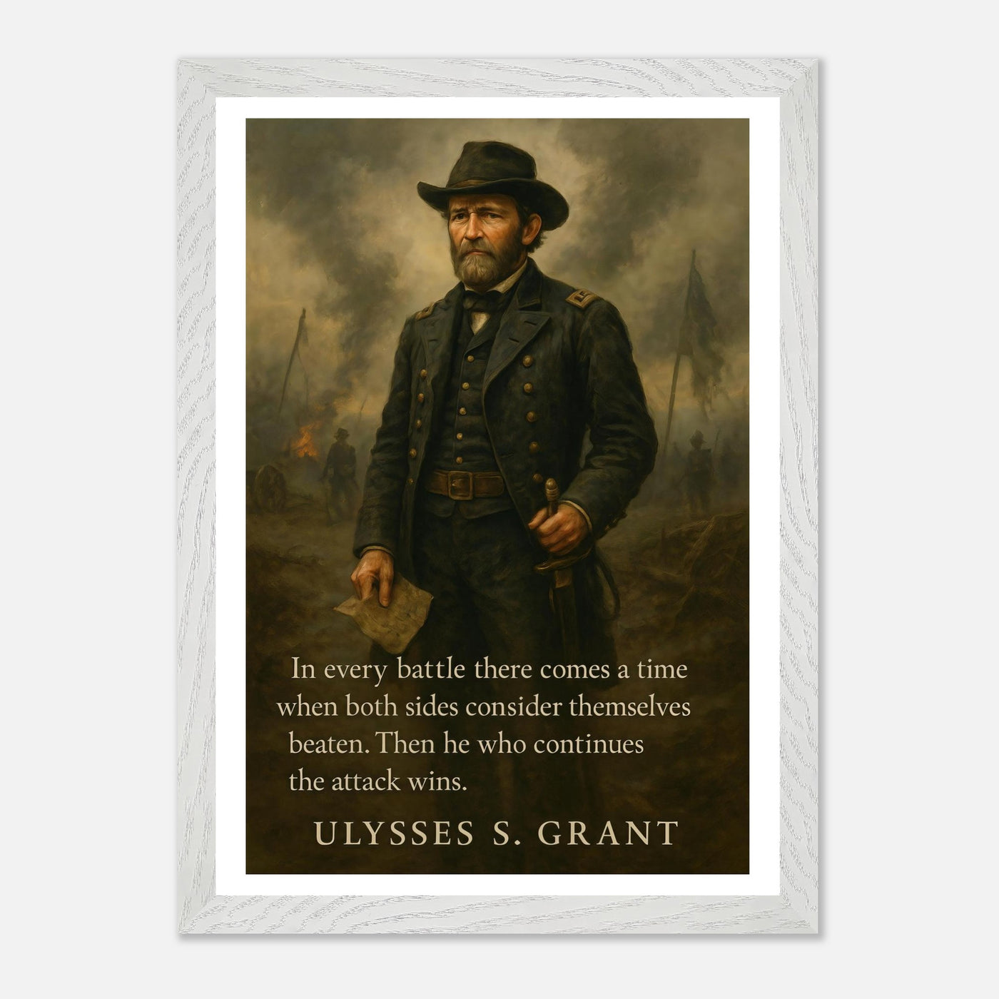 Framed portrait of General Ulysses S. Grant, ready to hang.