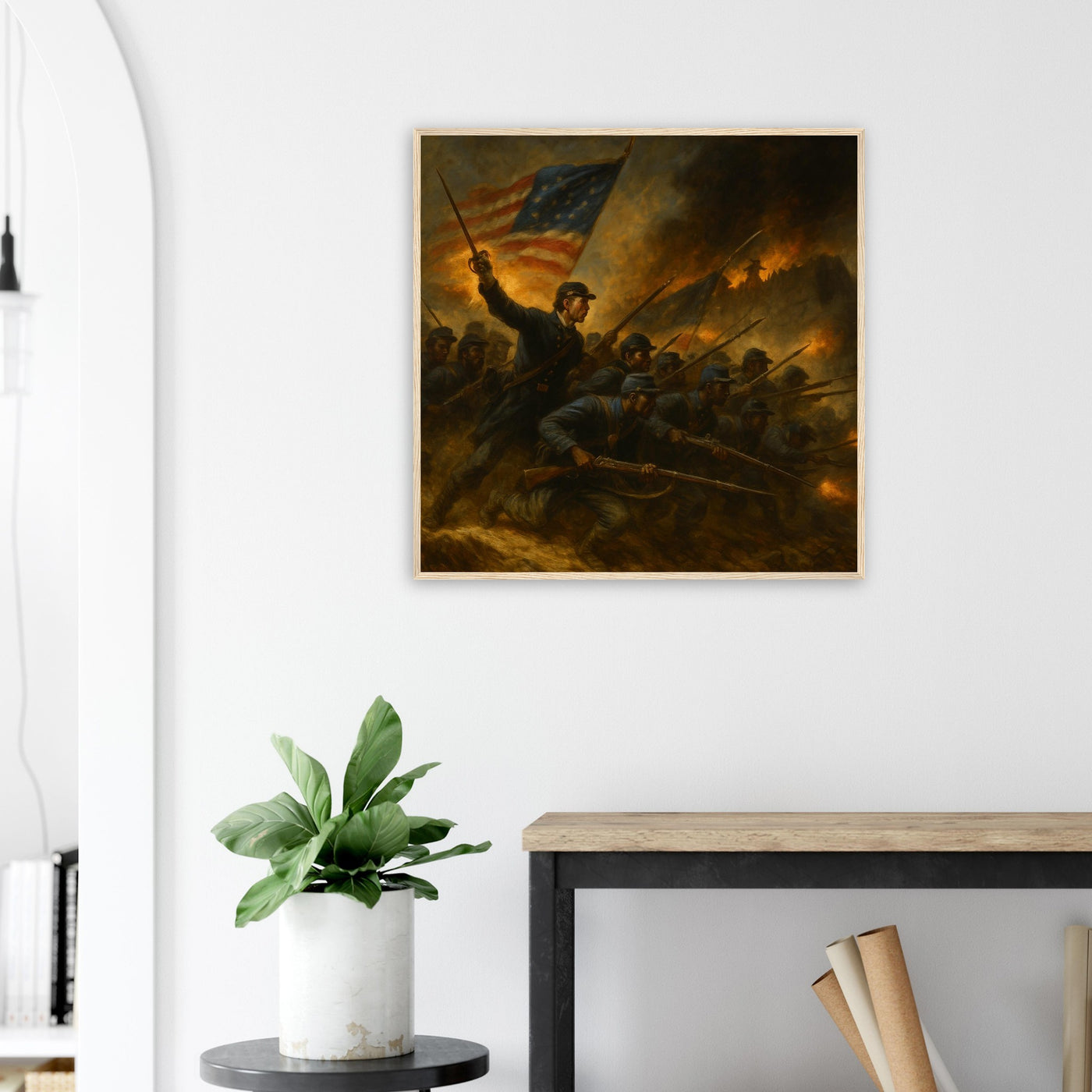 Framed print of the 54th Massachusetts assaulting Fort Wagner, ready to hang.