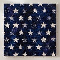 Fifty Stars – fifty white stars on a midnight navy ground, patriotic canvas wall art on a linen white wall