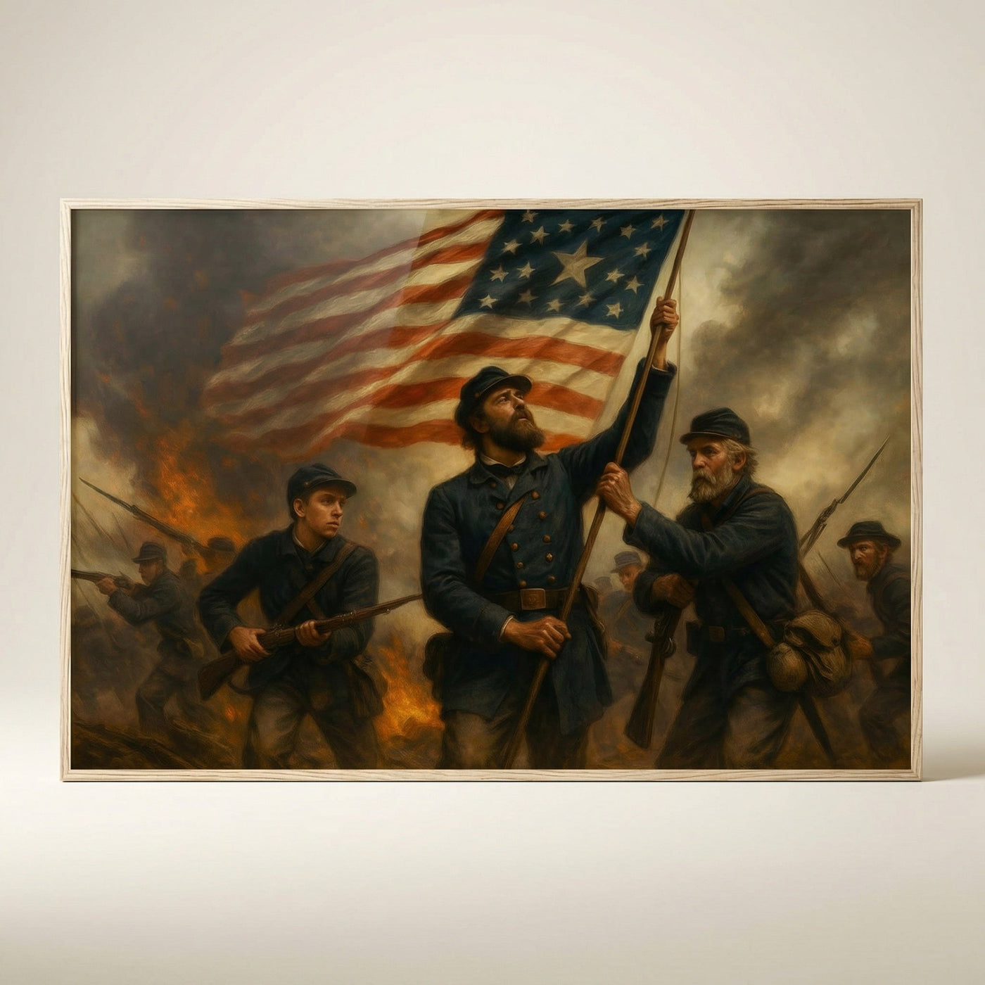 Framed print honoring generations of American soldiers, ready to hang.