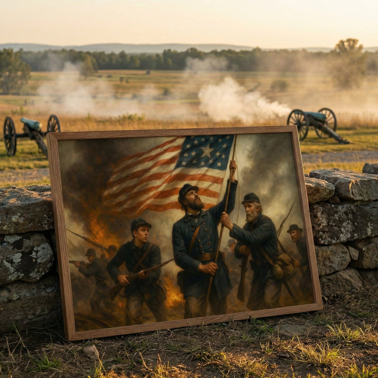 Framed print honoring generations of American soldiers, ready to hang.