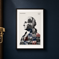George Washington framed print, matte black frame, shown on a deep navy wall — ready to hang.