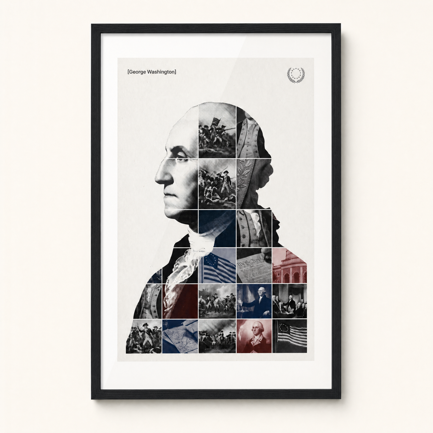 George Washington framed print, matte black frame, clean studio product view on premium semi-glossy paper.