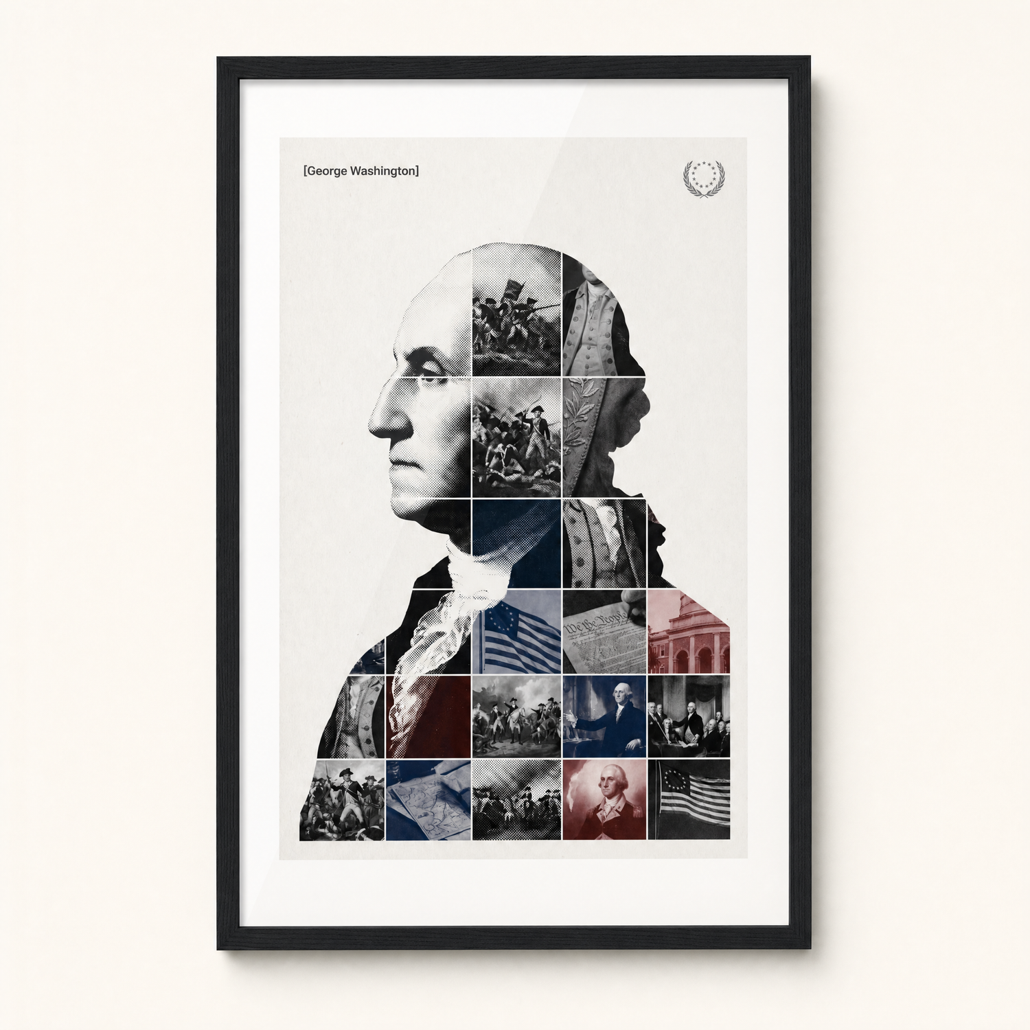 George Washington framed print, matte black frame, clean studio product view on premium semi-glossy paper.