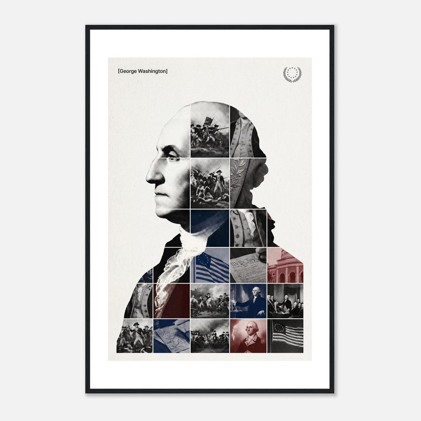 Wooden framed poster of George Washington, ready to hang.