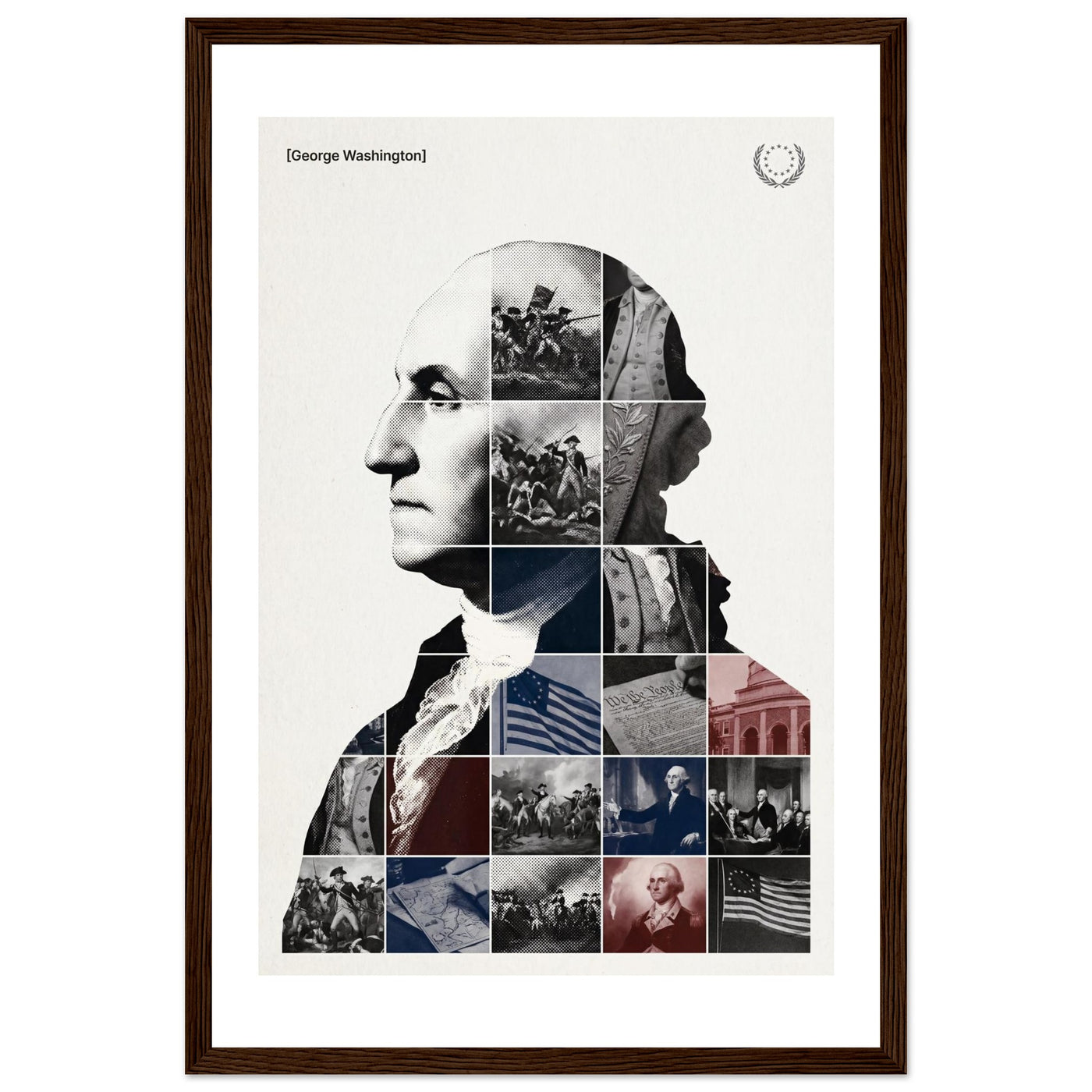 Wooden framed poster of George Washington, ready to hang.