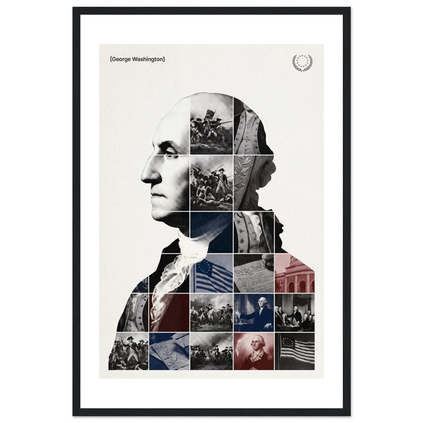 Wooden framed poster of George Washington, ready to hang.