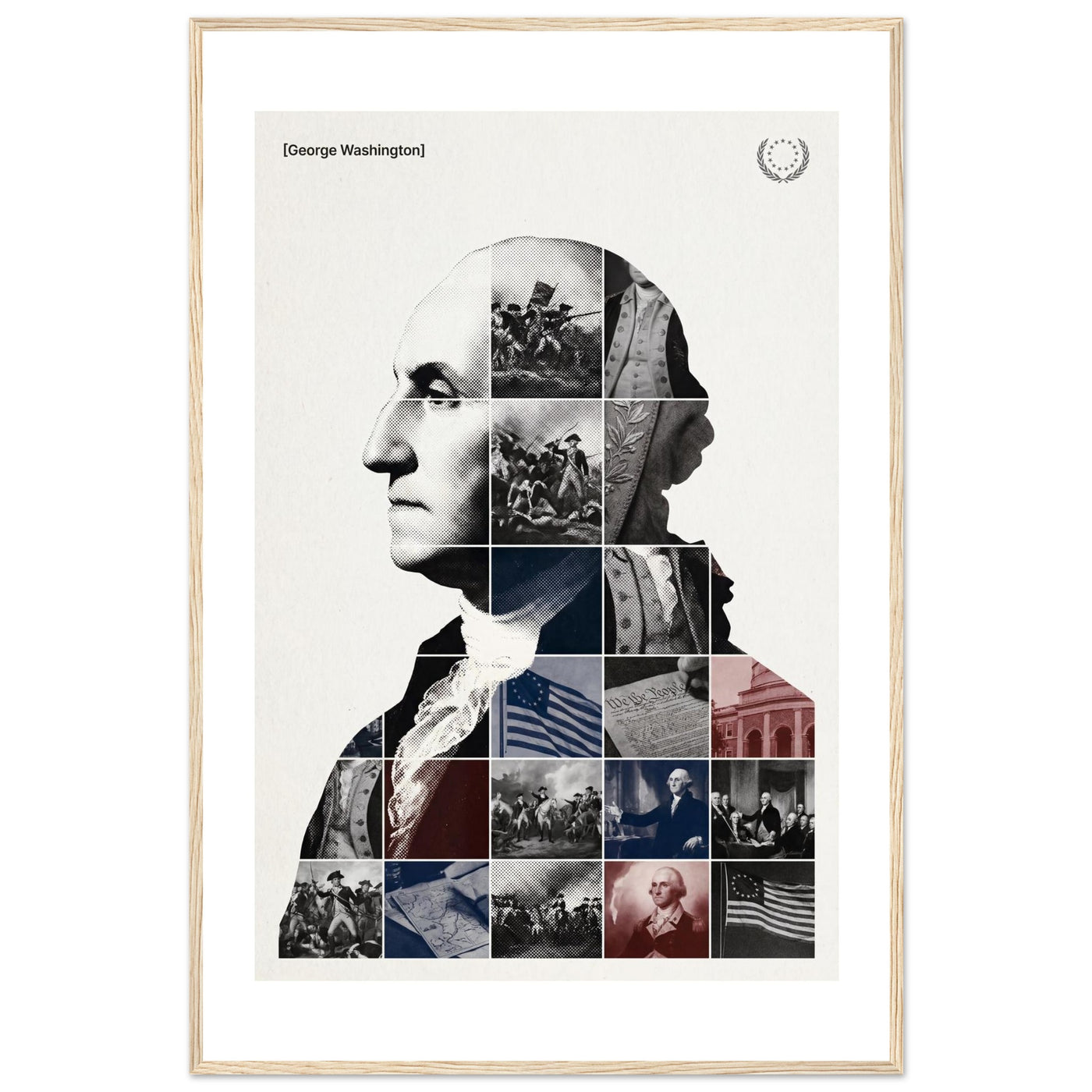 Wooden framed poster of George Washington, ready to hang.