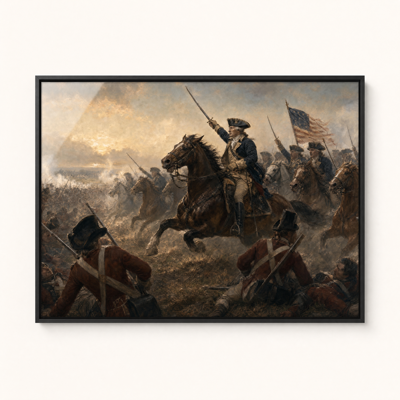 Washington Rallying at Monmouth framed print, matte black frame, clean studio product view on museum-quality matte paper.