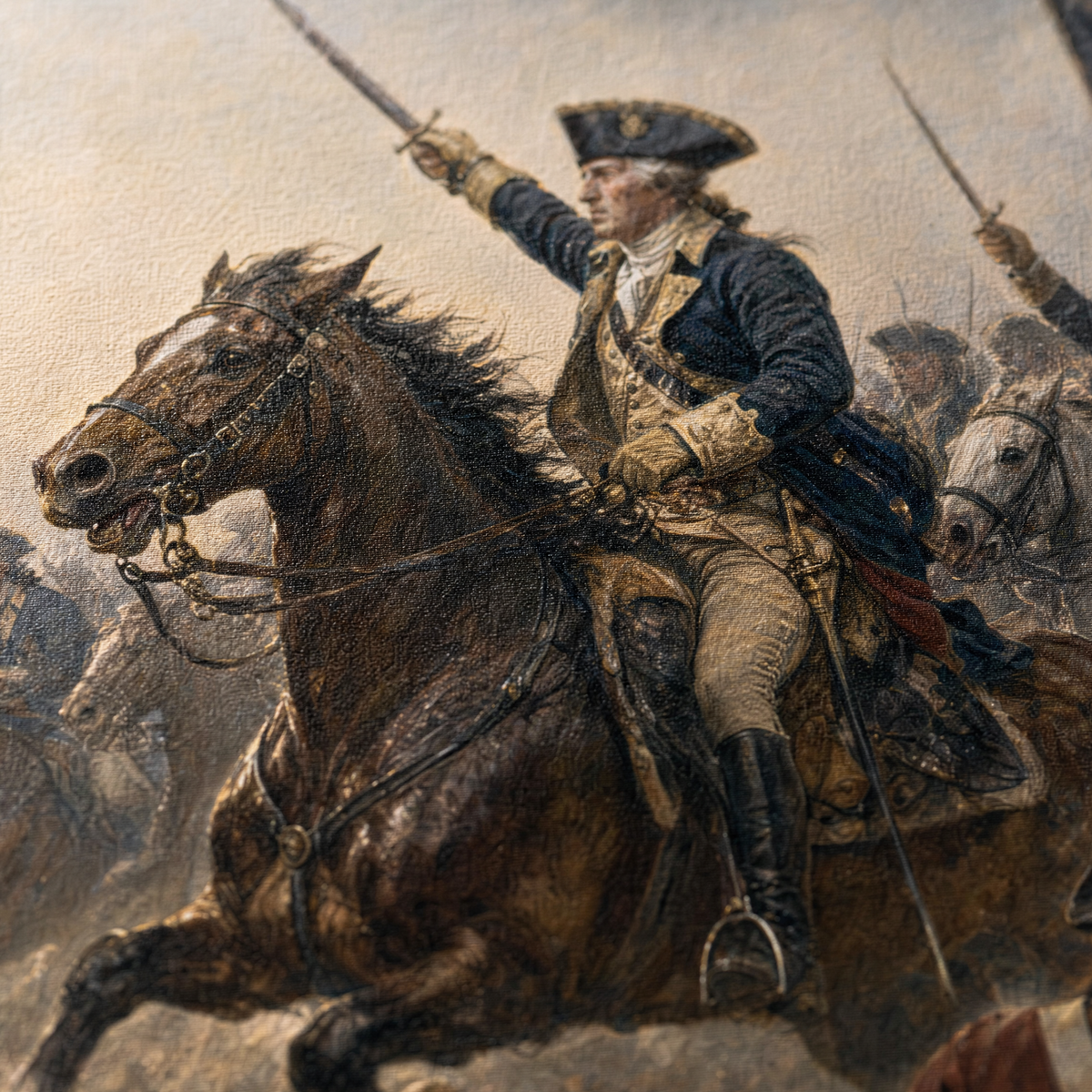 Washington Rallying at Monmouth print, close-up of the museum-quality matte fine-art paper surface and brushwork.