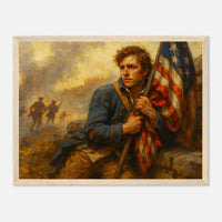 Framed print of patriots holding the line for freedom, ready to hang.