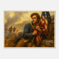 Framed print of patriots holding the line for freedom, ready to hang.