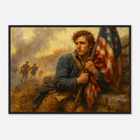Framed print of patriots holding the line for freedom, ready to hang.