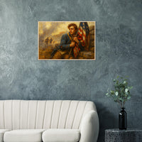 Framed print of patriots holding the line for freedom, ready to hang.