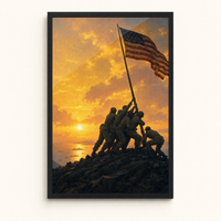 Sunset on Iwo Jima framed print, clean studio product view on matte museum fine-art paper in a black frame.