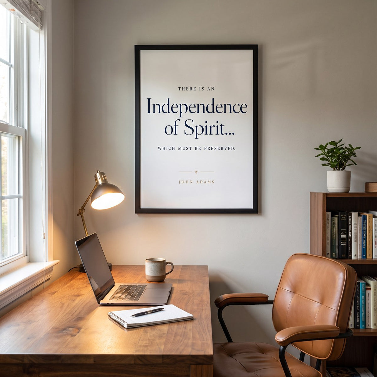 Independence framed print in a home office
