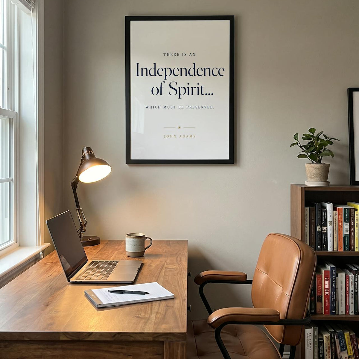 Independence framed print in a home office