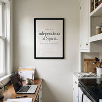 Independence framed print in a kitchen desk nook