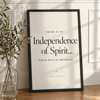 Independence framed print leaning against a white paneled wall